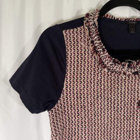 J. Crew Blouse Women's Small Blue Silk Blend Knit Short Sleeve Round Neck - Picture 3 of 12